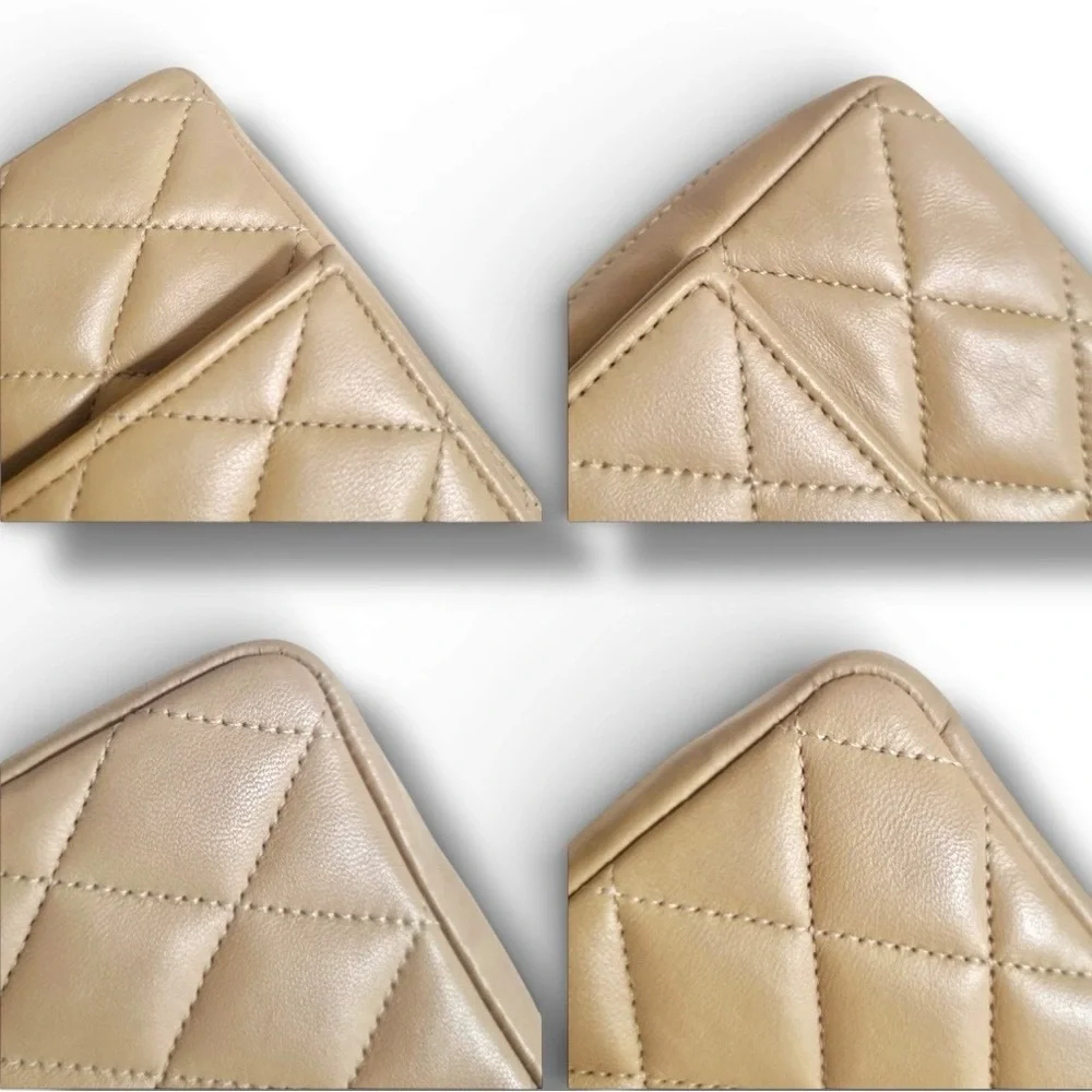💗VINTAGE CHANEL Beige CC Logo Small Flap Shoulder Crossbody Bag 24K Gold-Plated